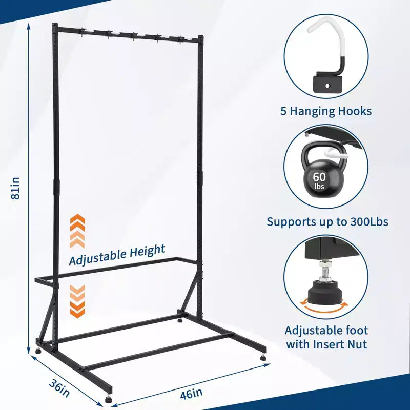 Range de rangement pour 5 vélos autoportant avec une capacité de 136 kg, organisateur robuste pour un maintien sûr et stable des vélos pour les cours avant et arrière