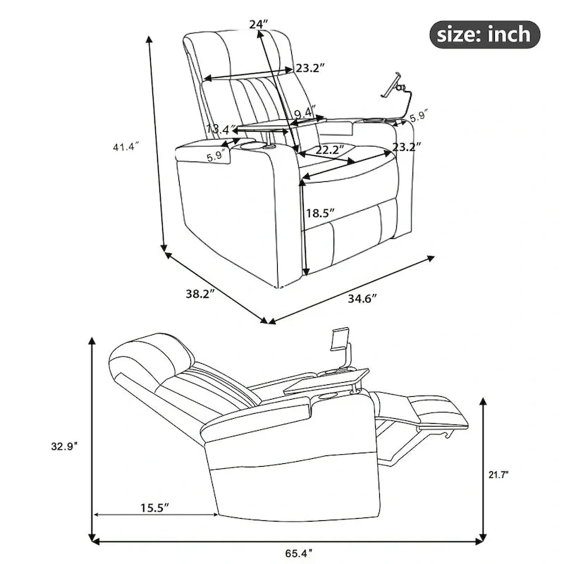Fauteuil inclinable motorisé de cinéma maison multifonctionnel pivotant à 270°