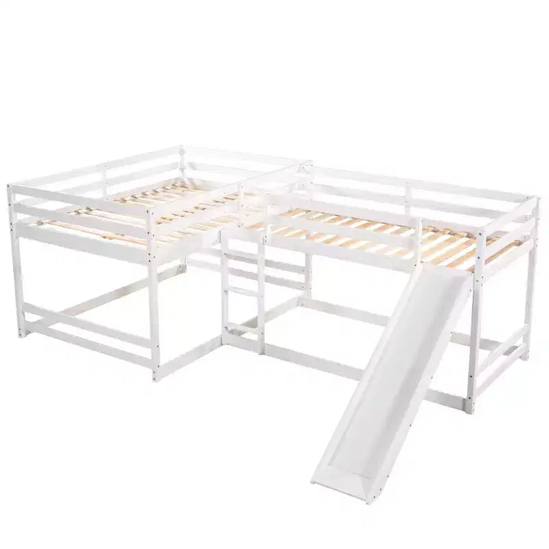 Lits superposés en L pour 4 enfants, lits superposés quadruples avec toboggan, lits superposés en bois doubles et jumeaux pour chambre à coucher ou dortoir