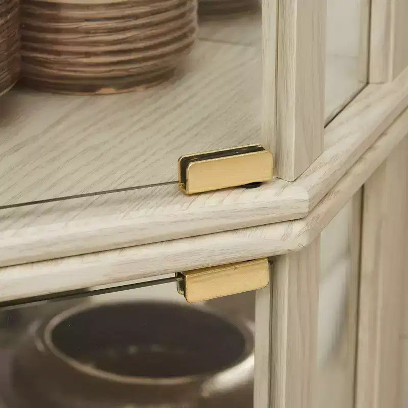 Vitrine d'angle avec portes et étagères en verre, Meuble de présentation d'angle pour salon