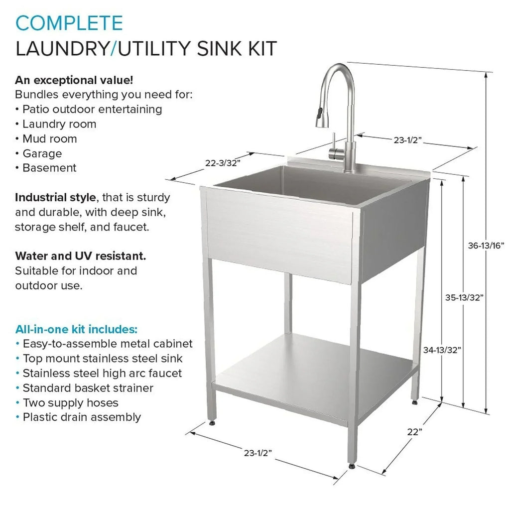 Évier de buanderie et support de lavage en acier inoxydable de 24 po L x 22 po P x 35 po H