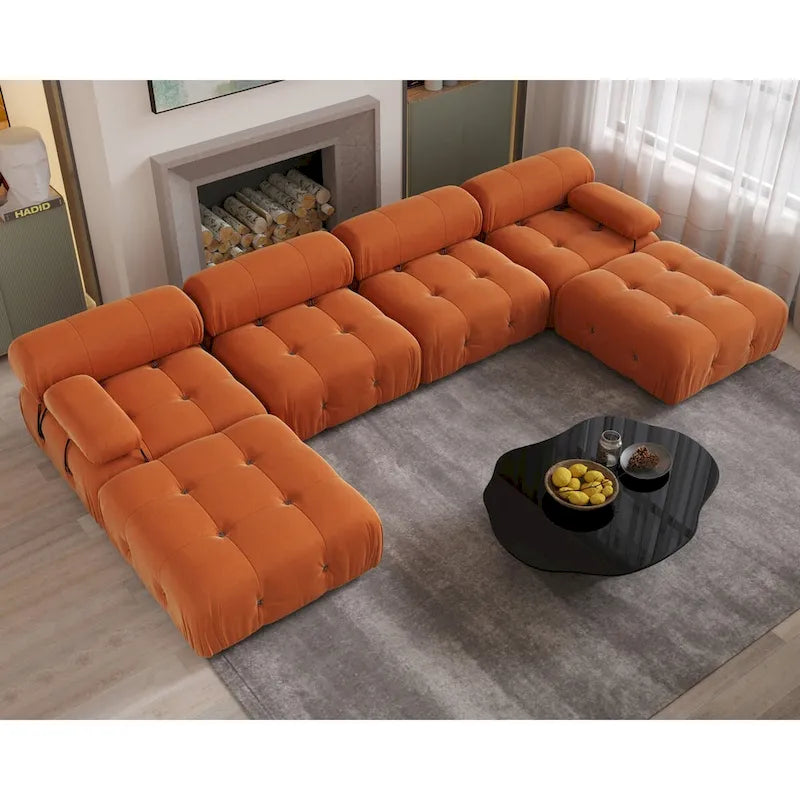 138 Canapé sectionnel modulable convertible, canapés et sofas minimalistes en velours en forme de U