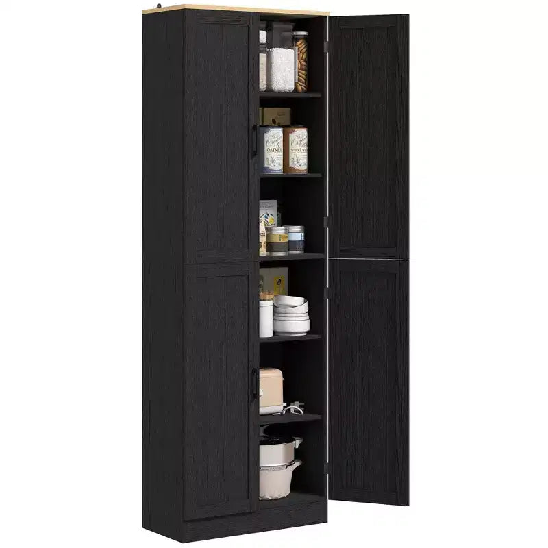 HOMCOM Garde-Manger de cuisine autoportant 170 cm, Armoire de rangement à 4 portes avec étagères réglables et portes