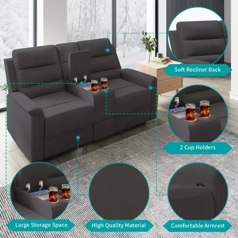 Canapé inclinable 2 places en tissu technique beige/gris, dossier et repose-pieds réglables
