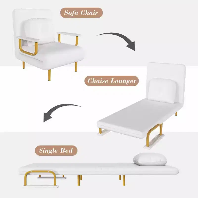 Canapé-lit pliant 3-en-1 convertible en fauteuil - Dossier réglable sur 5 positions avec oreiller, lit d'appoint peu encombrant pour salon, chambre et bureau (Blanc)