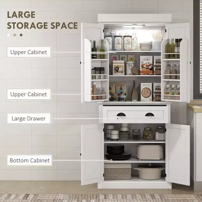 Garde-manger de cuisine de 71 po avec lumières DEL, 6 tablettes de porte, un tiroir et 4 tablettes réglables