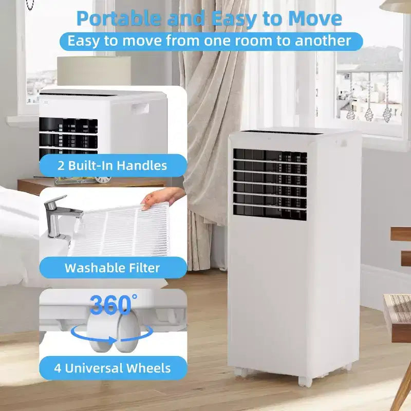 Climatiseur portable 8 000 BTU - 3-en-1 : refroidissement, déshumidificateur et ventilateur pour 32,5 m² avec mode nuit et garantie d'un an