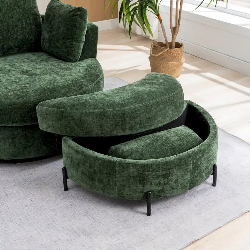 Fauteuil d'appoint pivotant rembourré 42,3 W avec 4 oreillers et pouf de rangement demi-lune