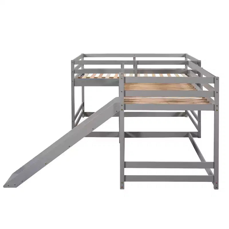 Lits superposés en L pour 4 enfants, lits superposés quadruples avec toboggan, lits superposés en bois doubles et jumeaux pour chambre à coucher ou dortoir