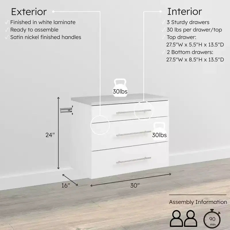 Meuble de rangement bas à 3 tiroirs Hangups - Prepac