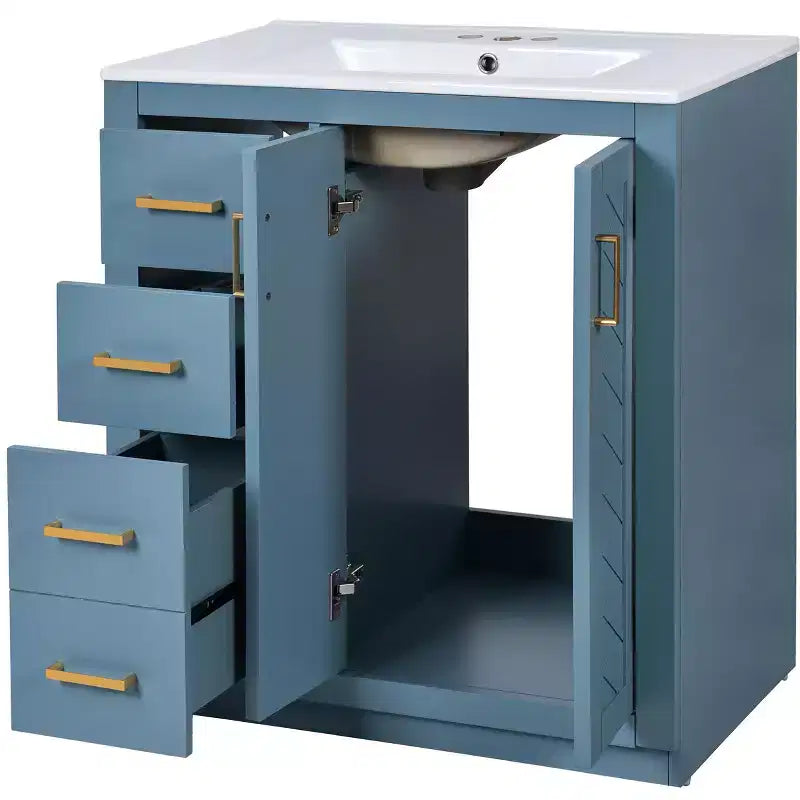 Meuble-lavabo de salle de bain 30 po avec armoire et 3 tiroirs – Noir / Bleu / Vert / Indigo / Blanc