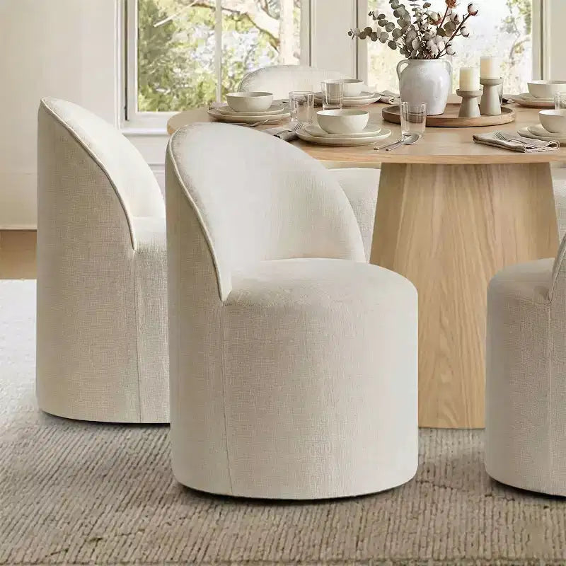 Ensemble de salle à manger moderne pour 6 personnes, table à manger ronde avec pied central, chaises de salle à manger pivotantes à roulettes, tissu chenille texturé - Panipeachy