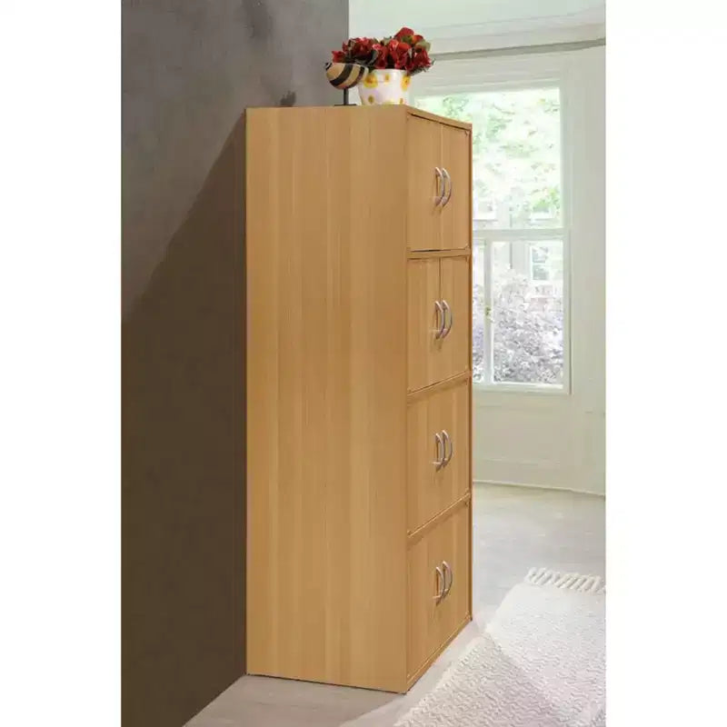 Hodedah HID44 Meuble de rangement multifonctionnel fermé à 8 portes pour la maison et le bureau, finition bois de hêtre
