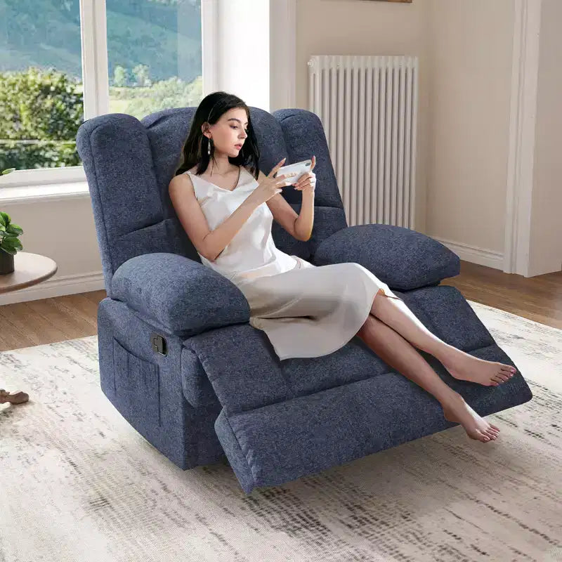 Fauteuil inclinable à bascule surdimensionné bleu avec revêtement en chenille