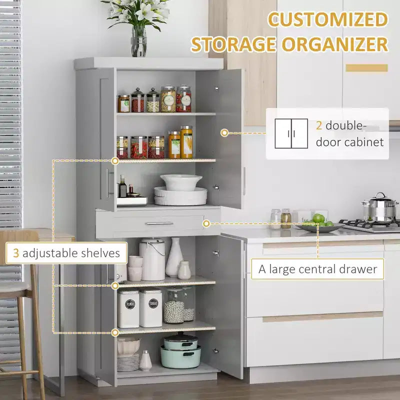 Meuble de cuisine autoportant avec portes et tiroir, étagères réglables