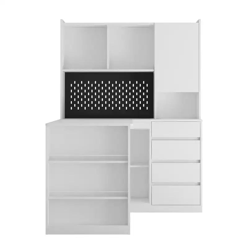 Bureau d'angle en L de 46 pouces avec bibliothèque et tiroirs