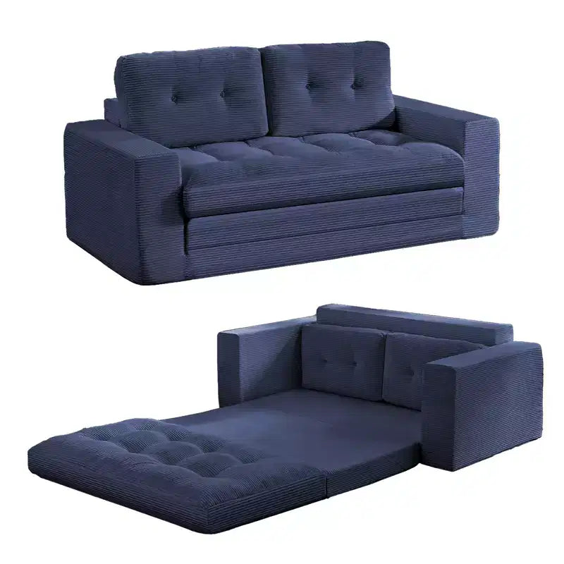 Mjkone Canapé-Lit Futon Convertible 2-en-1 180 cm, Canapé Deux Places Pliable en Tissu Côtelé avec Boutons Touffetés, Idéal pour Petits Espaces