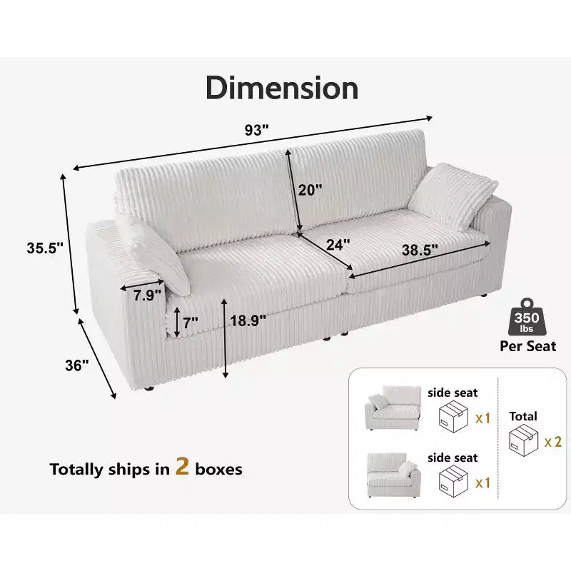 Canapé d'angle modulaire en velours côtelé Dyonery avec housses lavables