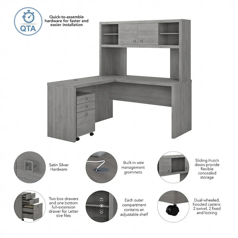 Bureau d'angle Echo avec huche et tiroirs