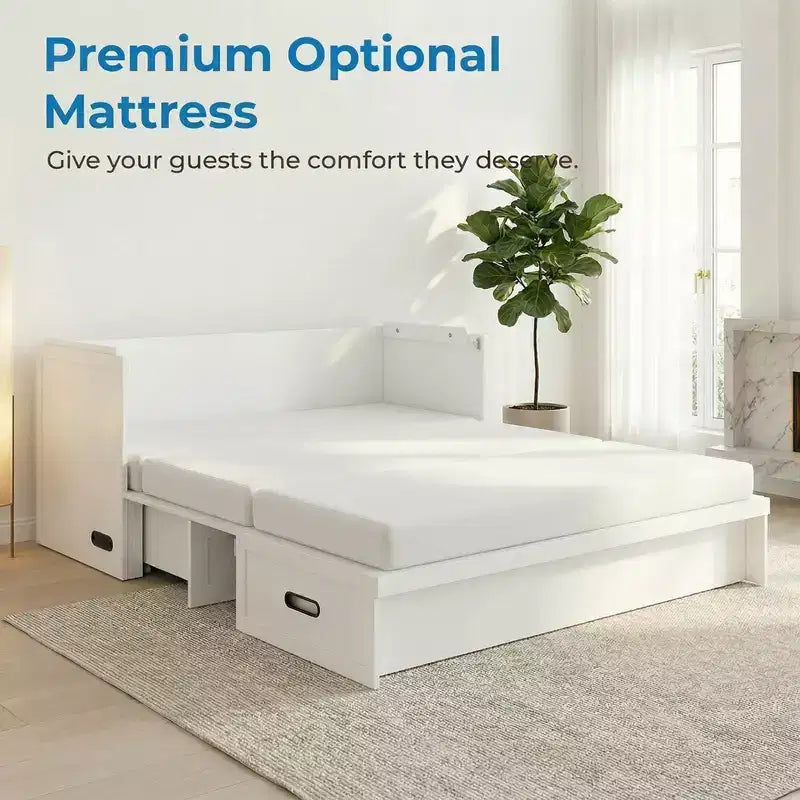 Lit escamotable convertible Queen Size Mjkone avec matelas, chargement USB, tiroirs de rangement