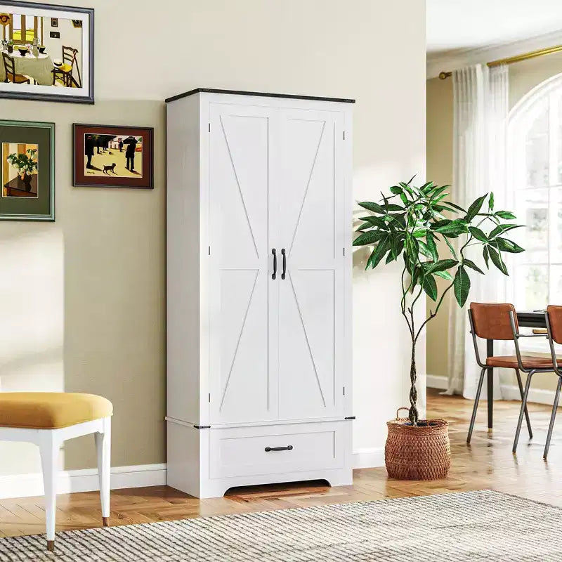 HOMCOM Armoire de garde-manger de ferme de 183 cm avec portes de grange, meuble de rangement de cuisine haut avec étagères réglables et tiroir
