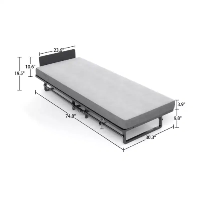 Lit pliant avec matelas, Lits d'appoint portables avec 4 roulettes, Matelas en mousse et cadre en métal, Lit pliant compact de taille berceau