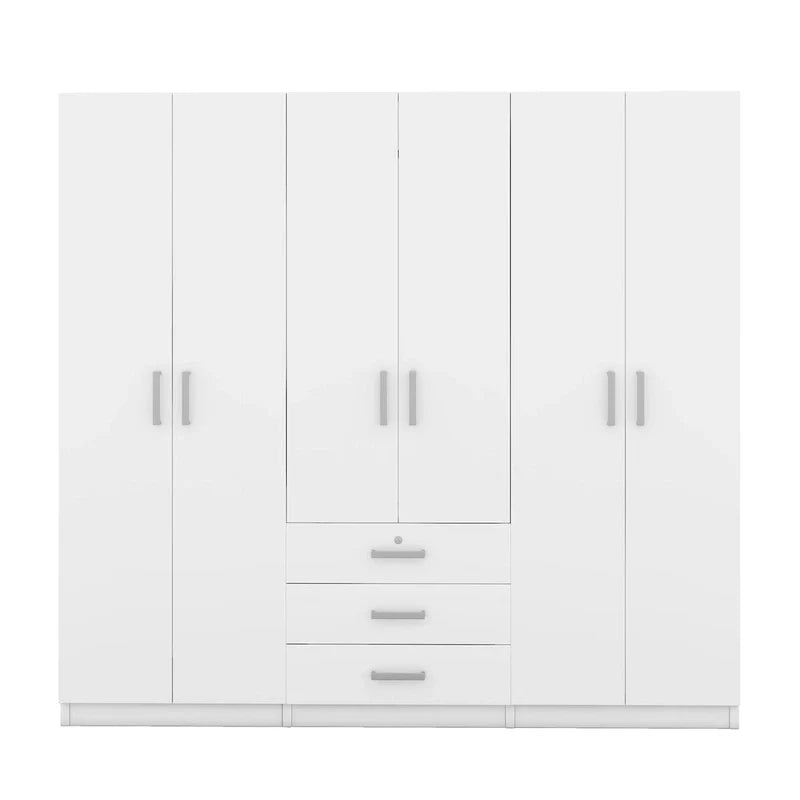 Armoire 6 portes en bois avec 3 grands tiroirs de rangement pour chambre à coucher