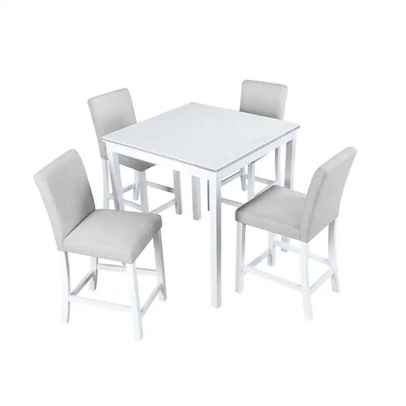Ensemble de salle à manger moderne 5 pièces avec table carrée hauteur comptoir et 4 chaises rembourrées