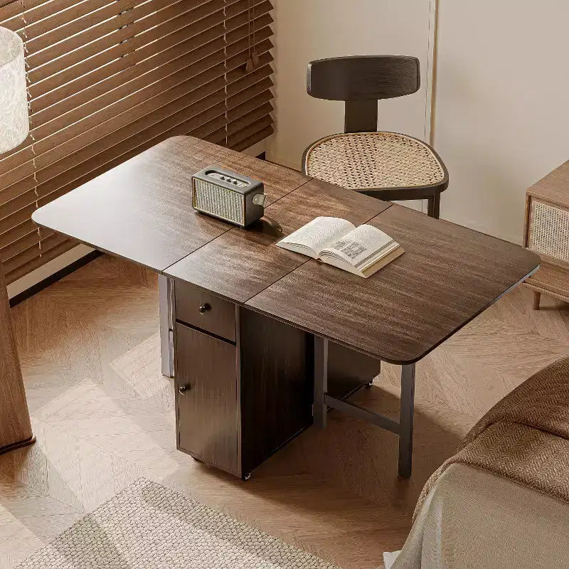 Table à manger pliante ATJafurn 59'' avec abattants pour petits espaces, table de cuisine rectangulaire en bois extensible avec roulettes et rangement