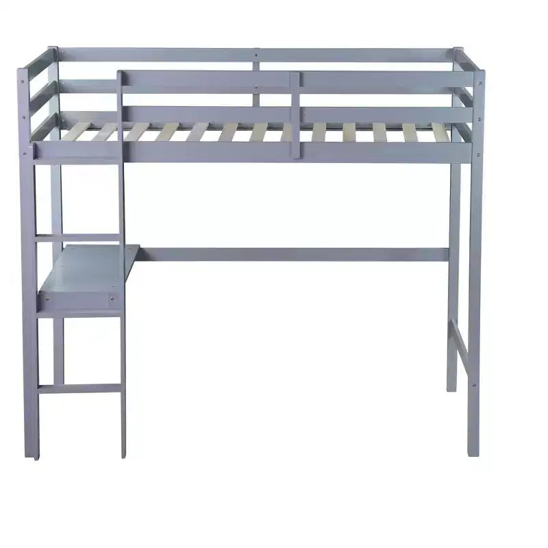 Lit mezzanine Okak Minimalism avec échelle, lit mezzanine simple en bois d'hévéa avec garde-corps de sécurité et bureau intégré, cadres de lit pour enfants, adolescents