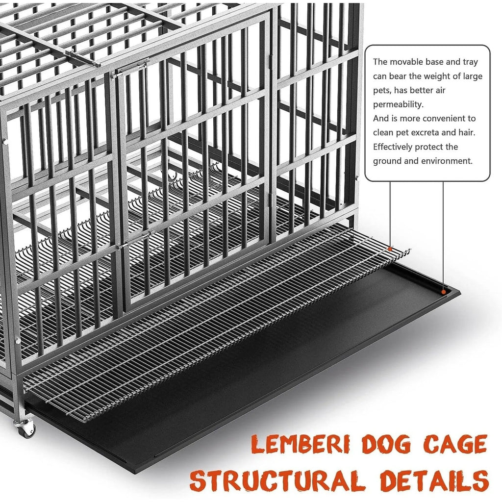 BOSSIN Cage pour Chien Robuste Indestructible 48/38 Pouces, Niche Anti-Évasion avec Roues Verrouillables