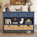 Console de table d'entrée avec rangement, table de couloir de style ferme avec 3 tiroirs et 3 paniers en jacinthe d'eau pour salon ou hall d'entrée - Panipeachy