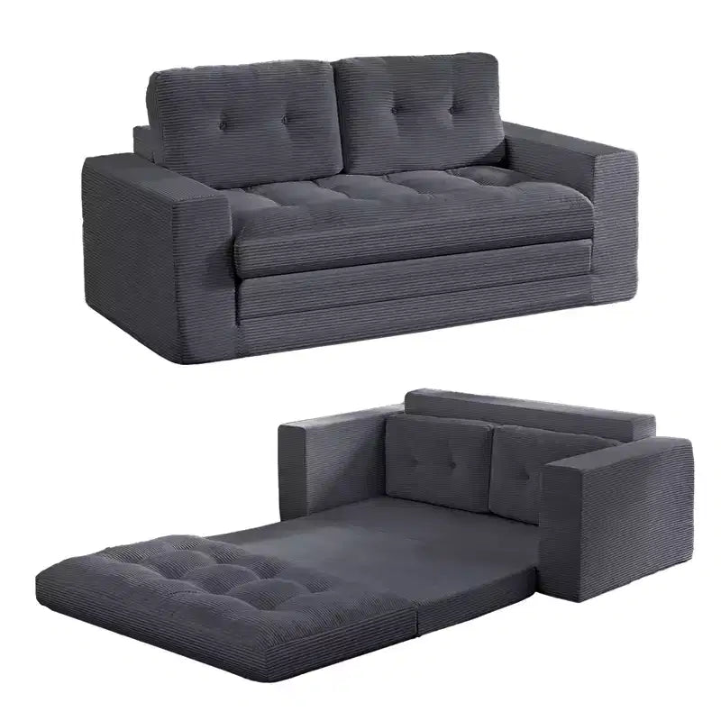 Mjkone Canapé-Lit Futon Convertible 2-en-1 180 cm, Canapé Deux Places Pliable en Tissu Côtelé avec Boutons Touffetés, Idéal pour Petits Espaces