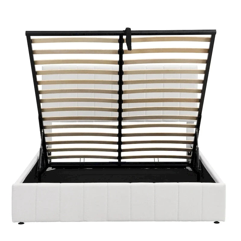 Lit plateforme rembourré Queen avec système de rangement hydraulique - Beige