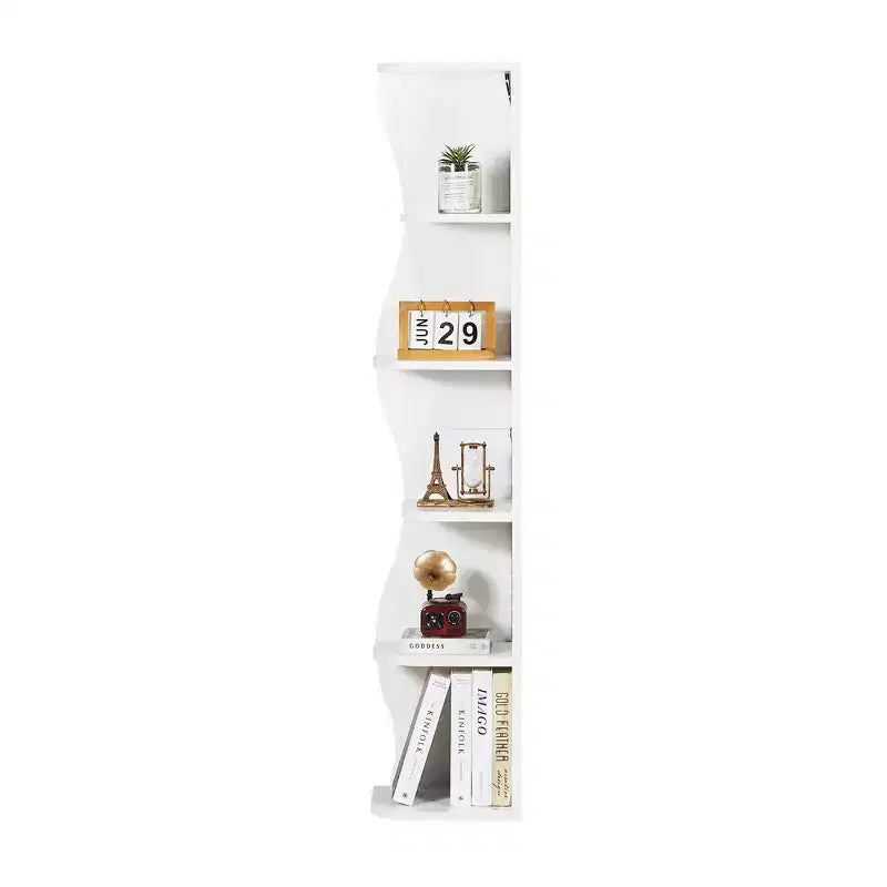 VECELO Étagère d'Angle Onde à 5 Niveaux, Étagère de Rangement Verticale Haute pour Petits Espaces et Salon, Blanche