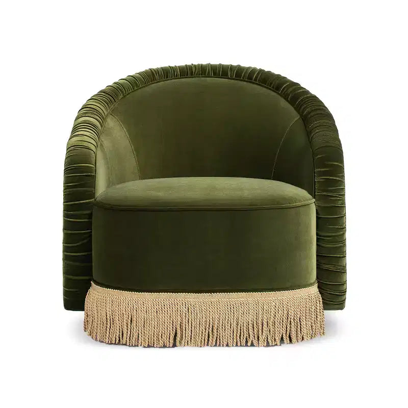 Jennifer Taylor Home Serena fauteuil d'appoint avec dossier capitonné et franges, velours performant vert olive, 80 cm