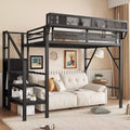 Lit mezzanine jumeau Okak 94IN avec armoire, lit jumeau avec étagères de rangement et panier, cadres de lit pour chambre à coucher, dortoir