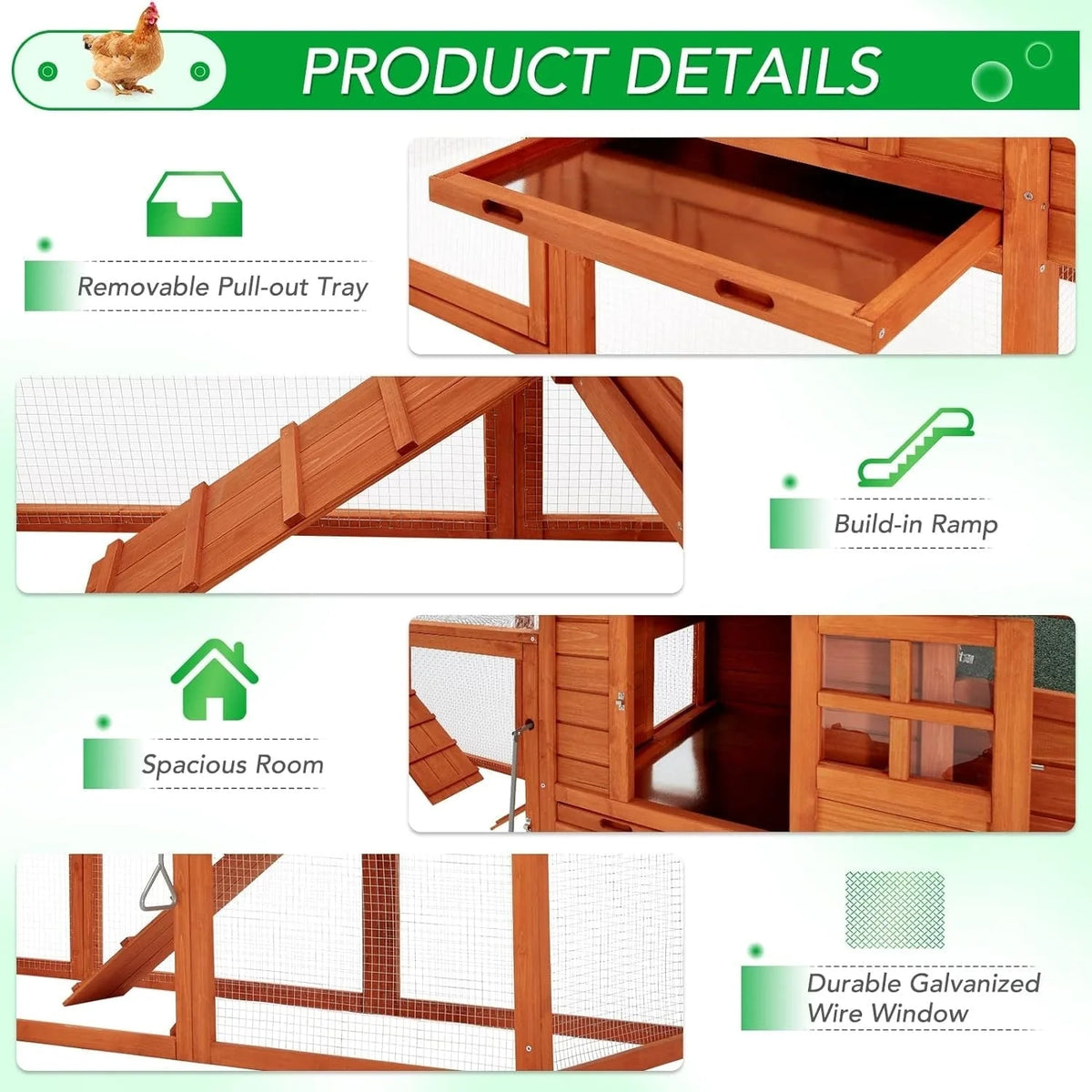 Grand poulailler AECOJOY 366 cm avec enclos, abri en bois, cage à volaille