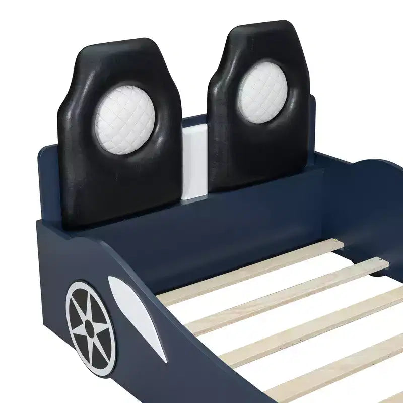 Lit plateforme Whisen Wood en forme de voiture de course, taille double, avec LED et dossier rembourré