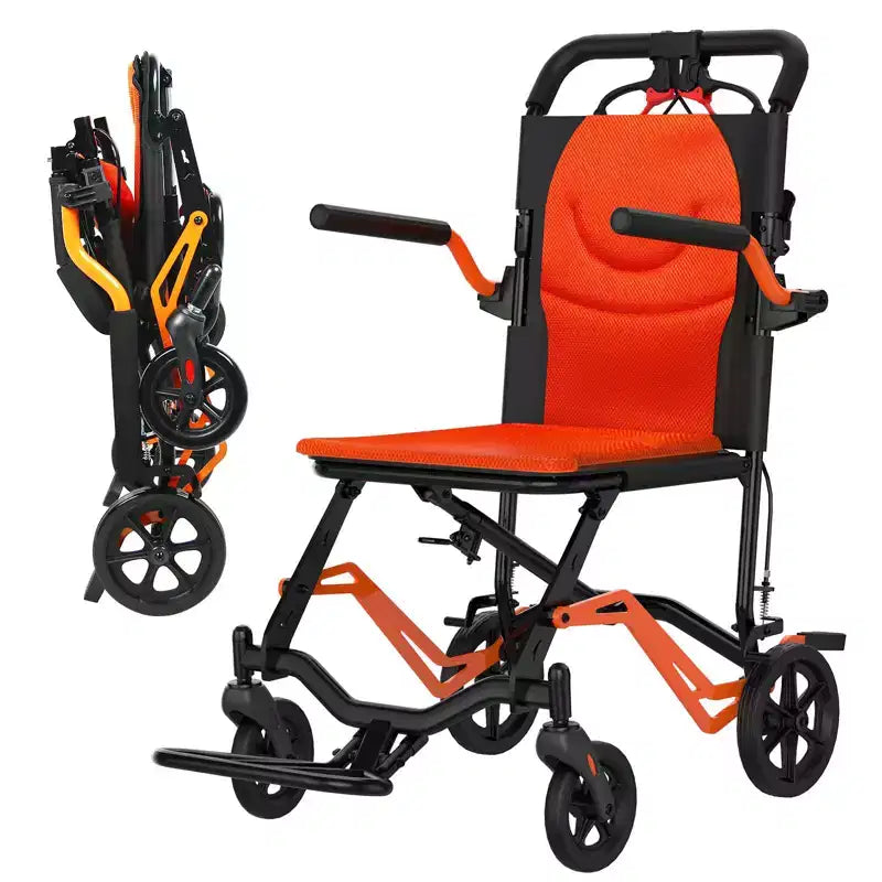 Fauteuil roulant de transport pliant ultra léger, supporte 100 kg, cadre en aluminium de 8 kg, siège de 41 cm, accoudoirs et repose-pieds amovibles, frein à main verrouillable