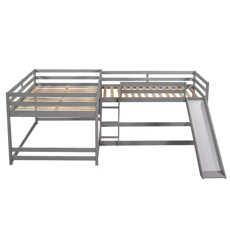 Lits superposés en L pour 4 enfants, lits superposés quadruples avec toboggan, lits superposés en bois doubles et jumeaux pour chambre à coucher ou dortoir
