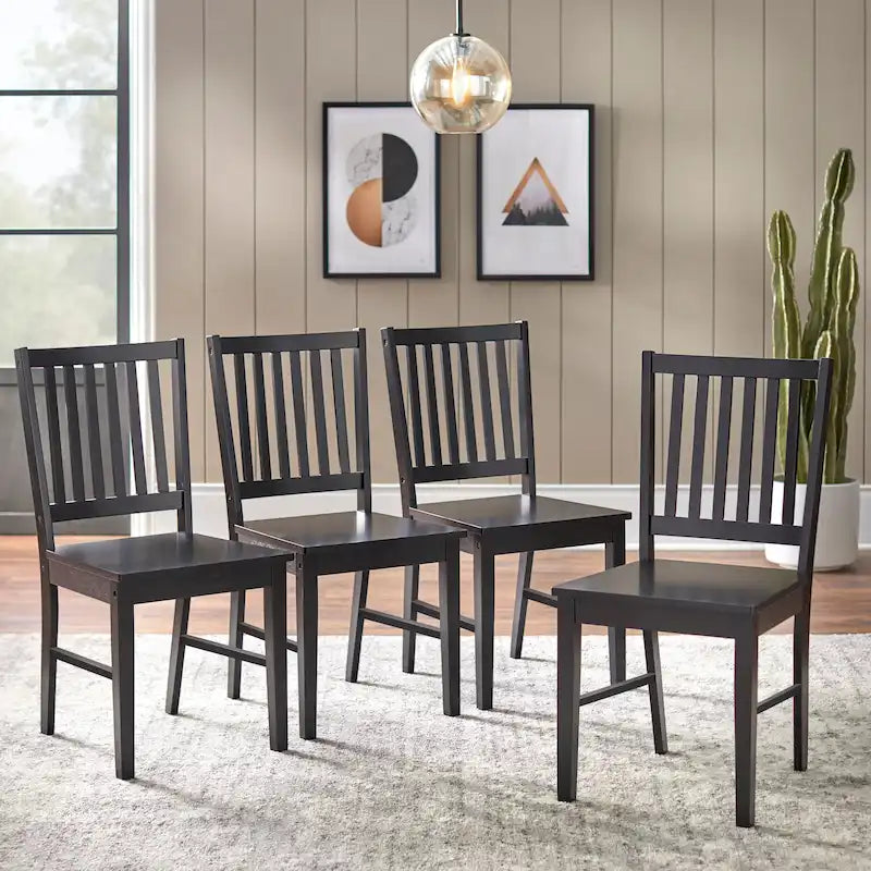Lot de 4 chaises de salle à manger à barreaux en bois massif, cadre robuste, design classique, montage facile