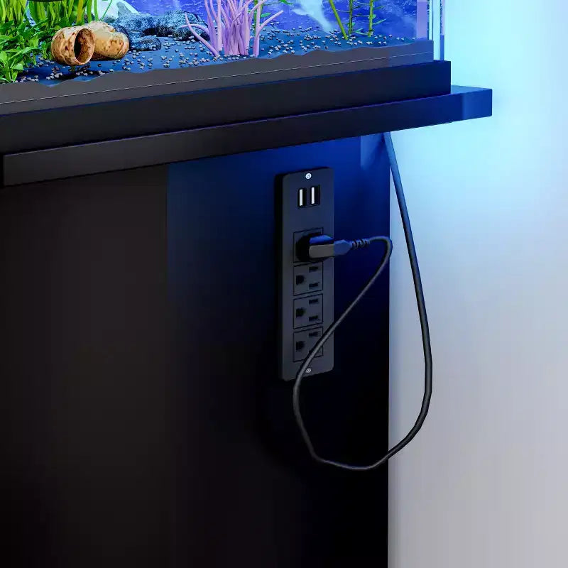 Meuble d'aquarium moderne en bois GDFStudio Logan avec prise électrique et armoire de rangement
