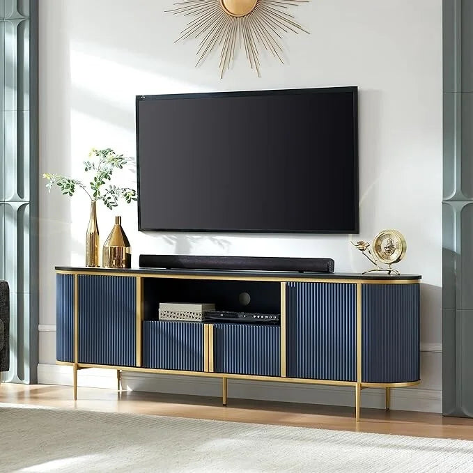 Meuble TV de luxe moderne, meuble de divertissement, avec plateau en faux marbre