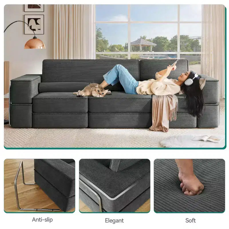 Canapé sectionnel convertible Cloud, canapé sectionnel confortable en velours côtelé, canapé confortable avec assise profonde et coussins hauts, facile à assembler