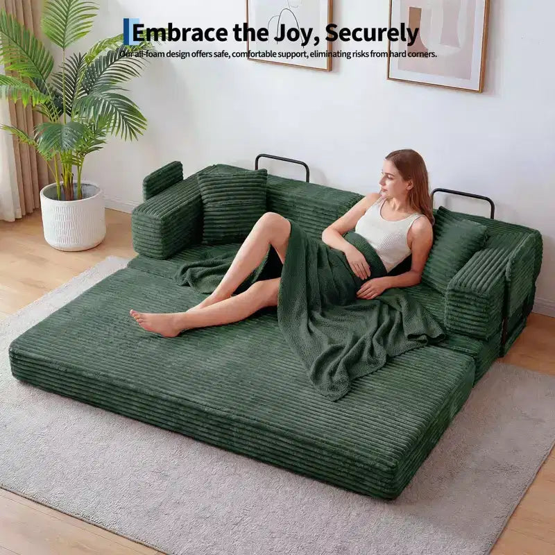 Canapé-lit convertible 5-en-1 80,7 po – Velours côtelé, 1200 lb, aucun assemblage requis