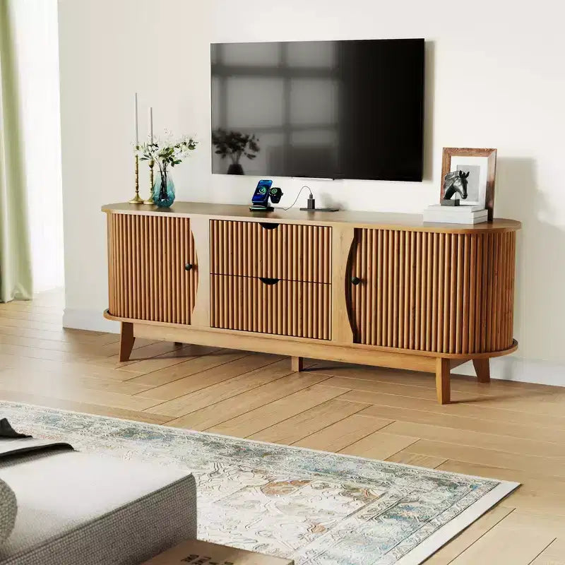 Meuble TV moderne noir/marron avec 2 tiroirs, pour 1 pièce