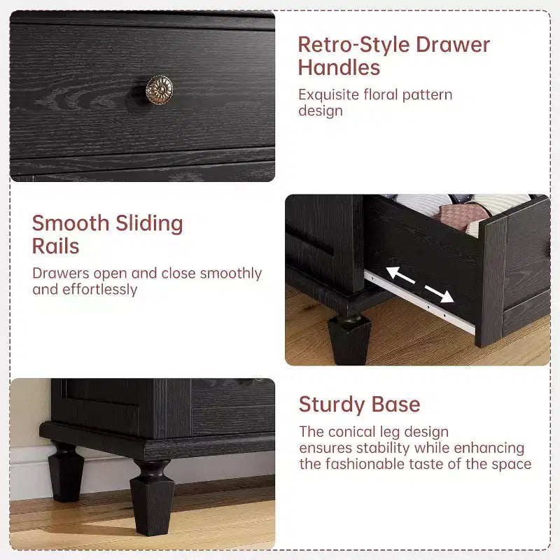 Commode à 8 tiroirs pour chambre à coucher, meuble TV vintage de 59 po avec poignées sculptées et pieds fuselés, commode en bois avec grande capacité de rangement
