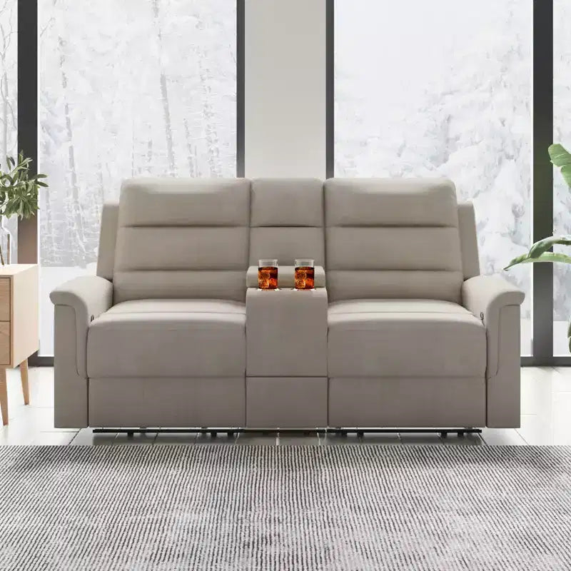 Canapé inclinable 2 places en tissu technique beige/gris, dossier et repose-pieds réglables