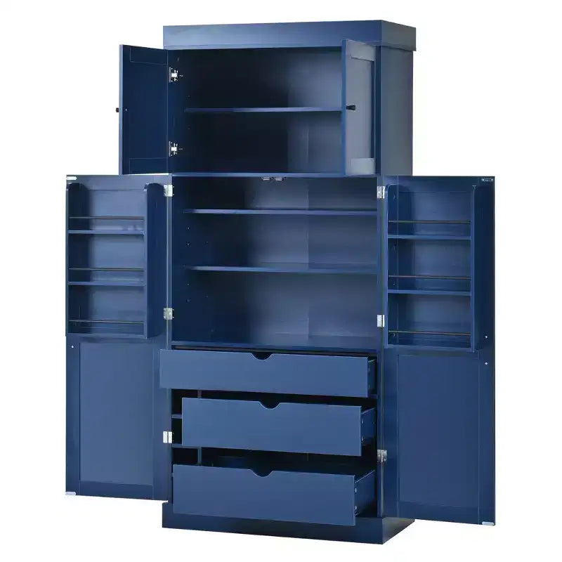 Garde-manger de cuisine autoportant 77H, armoire de rangement de style ferme avec étagères réglables, étagères de porte, tiroirs et casiers à vin - ModernLuxe